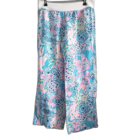 NWT Lilly Pulitzer Bali Blue Once Upon A Tide Linen Palazzo Pants Size XL - Picture 1 of 16